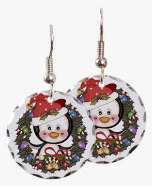 Christmas Penguin Holiday Wreath Earring - Christmas Penguin Holiday Wreath Round Car Magnet