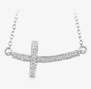 Diamond Cross Necklace Set In Sterling Silver - Sideways Cross Pendant