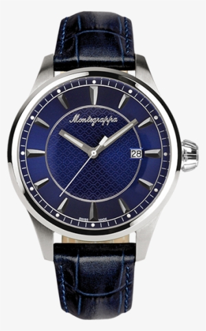 Fortuna Three-hands Watch, Steel, Blue Dial, Blue Leather - Montegrappa Watches