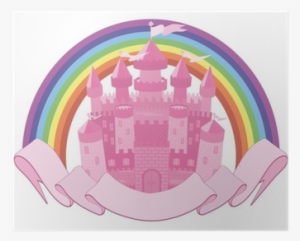 Fairy Tale Magic Castle And Rainbow, Vector Poster - Fairy Tale
