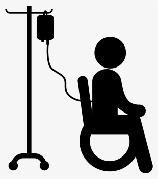 Patient Sitting On Wheels Chair With Saline Via Silhouette - Patient Care Cartoon