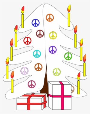 Xmas Christmas Tree 7 Black White Line Art Peace Symbol - Christmas Day