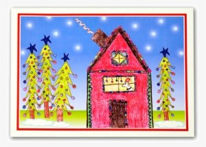 Holiday Card Design With A House And A Dog Looking - House