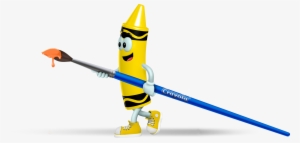 Yellow Crayon Cartoon Character Holding A Paint Brush - Crayola Experience Png