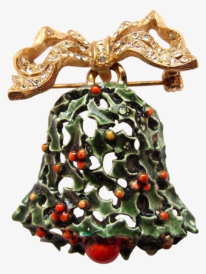 Vintage Har Christmas Holiday Green Enamel Bell And - Christmas Ornament