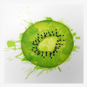 Kiwi Fruit Slice Made Of Colorful Splashes On White - Kiwifruit