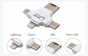 Usb 4 In 1 Card Reader Hub With Type C, Lighting And - Usb Type C Mini Micro Lightning