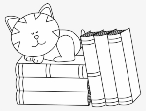 Black And White Cat Sleeping On Books Clip Art - Black And White Clip Art For Books