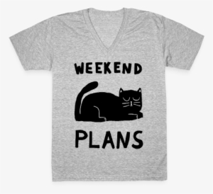 Weekend Plans Cat V-neck Tee Shirt - Korat