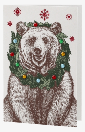 Bear And Wreath Holiday Card - Big Hugs Bear Greetings Card Qp409