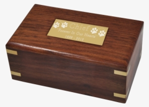 Small Engraved Plaque Shown On Top Of Wood Cat Urn - Wooden Box Black Engraving