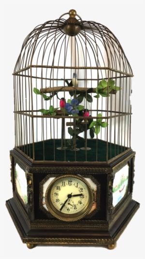Large European Automation Birdcage With Clock, Enamel