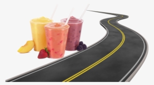 Curving Road With Frozen Beverages Like Frozen Peach - Smoothies With White Backgrounds