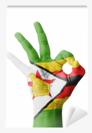 Hand Making Ok Sign, Zimbabwe Flag Painted Wall Mural - Flag Of Zimbabwe