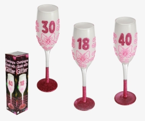 Black Champagne Glass With Pink Glitter Love