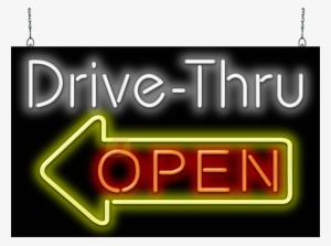 Drive-thru Open Neon Sign With Left Arrow - Arrow