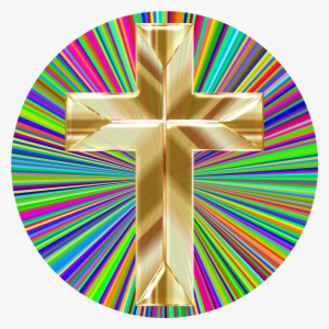 Holographic Golden Cross On A Prismatic Background - Cut Bricks To Form A Circle