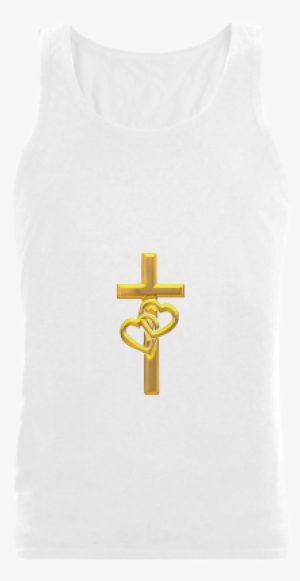 Christian Symbols Golden Cross With 2 Hearts Men's - Emblem