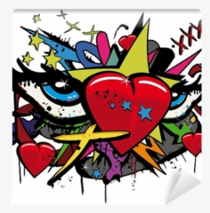 Pop Art Love Graffiti Hearts Eyes Illustration White - Graffiti Art White Background