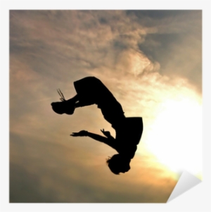 Silhouette Of Jumping Man Against Sky And Clouds Sticker - Turn Your Phone Upside Down Quotes