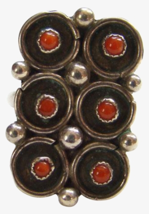 Vintage Zuni Red Coral Snake Eye Shadowbox Ring Size - Ruby