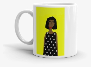 Woman In Polka Dot Dress With Yellow Background Ceramic