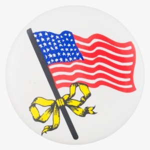 American Flag With Yellow Ribbon - Pin/button: American Flag,, Yellow Ribbon