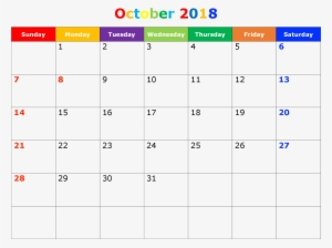 October Calendar 2018 Excel, Pdf, Word Template Free - Calendar