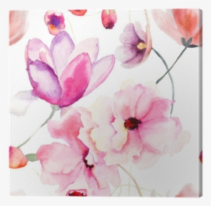Watercolor Seamless Pattern With Pink Flowers Canvas
