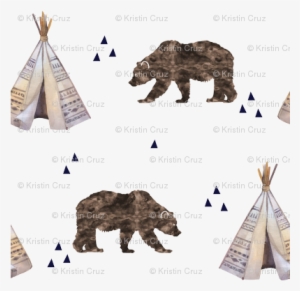 Watercolor Bears And Teepee - Bears Fabric - Watercolor Bears Andteepee Custom Fabric