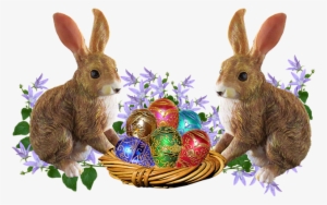 Easter, Rabbits, Eggs, Basket - Transparent Background Easter Eggs Easter Borders