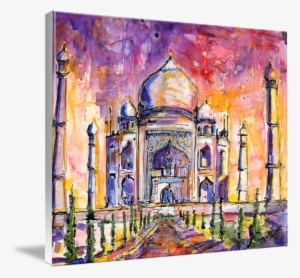 Taj Mahal India Watercolor By Ginette Callaway By Ginette - Gallery-wrapped Canvas Art Print 10 X 8 Entitled Taj