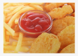 Fried Chicken Nuggets With French Fries And Sauce Isolated - Наггетсы С Картошкой Фри