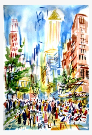 Watercolor By Philadelphia Artist Joe Barker, Barkerartgalleries - Skyscraper