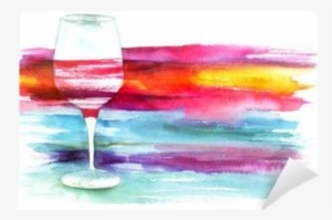 Watercolor Glass Of Red Wine With Painted Texture For - Sip And Paint