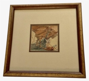 Chinese Junk And Skiff Small Nautical Watercolor Painting - Watercolor Painting