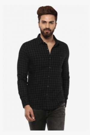 Button Down Checkes Black Full Sleeves Shirt - Mufti Shirt