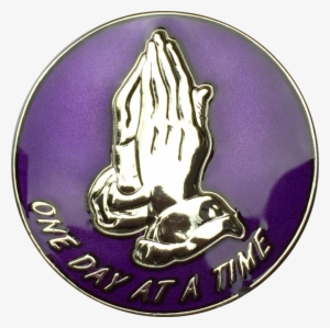 Purple Silver Plated Praying Hands One Day At A Time - Badge