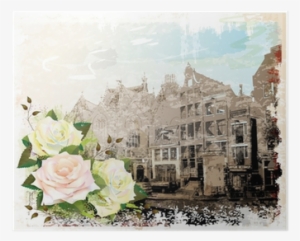 Vintage Illustration Of Amsterdam Street And Roses - Illustration