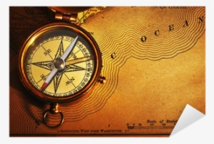 Antique Brass Compass Over Old Usa Map Sticker • Pixers® - Quartz Clock