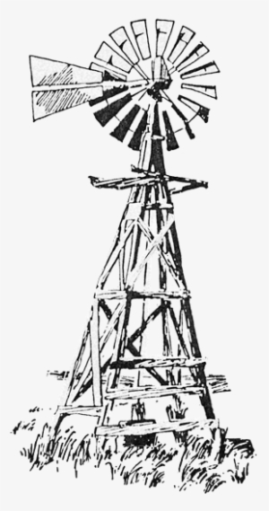 Farm Drawing Water Lifting Devices Vector Illustration - Black And White Farm Windmill Png