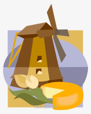 Dutch Windmill With Tulip And Cheese Royalty Free Vector - Dutch Windmill Png Cartoon