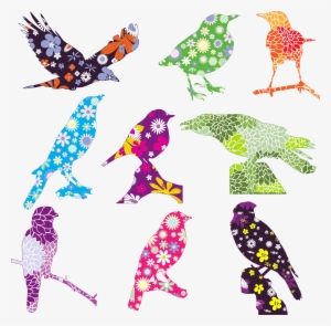 Floral Birds Graphic Black And White Stock
