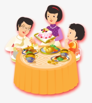Hand Drawn Cartoon Flat Family Eating Png - Cartoon