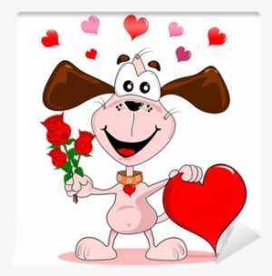 A Cartoon Dog With Red Roses & Love Heart Wall Mural - New Year 2012 Cartoon