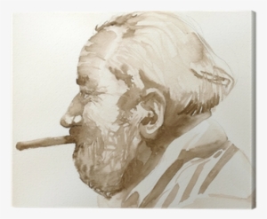 Man With Cigar, Watercolors Technique Canvas Print