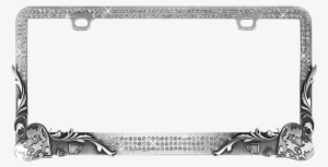 Vintage Heart Crystals On Stainless Gun Metal - Angel Wing License Plate Frame