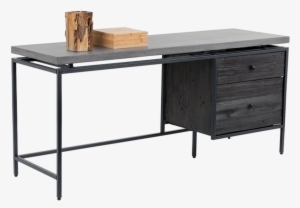 Ormewood Black Metal Frame-pine Wood Drawer In Coffee - Concrete And Metal Desk With Drawers