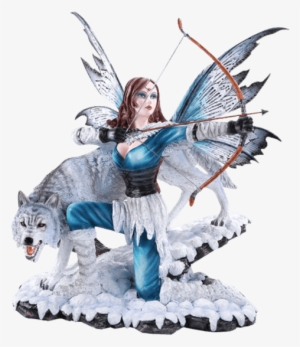 Arctic Fairy Archer With Wolf Statue - Woman With Wolves Statue