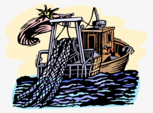 Vector Illustration Of Commercial Fishing Trawler Boat - Illustration